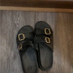Black Sandals with Gold Buckles